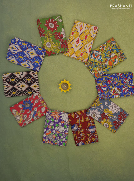 Kalamkari cotton blouse bits multi colour and multi design with pack of 10