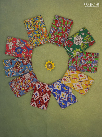 Kalamkari cotton blouse bits multi colour and multi design with pack of 10