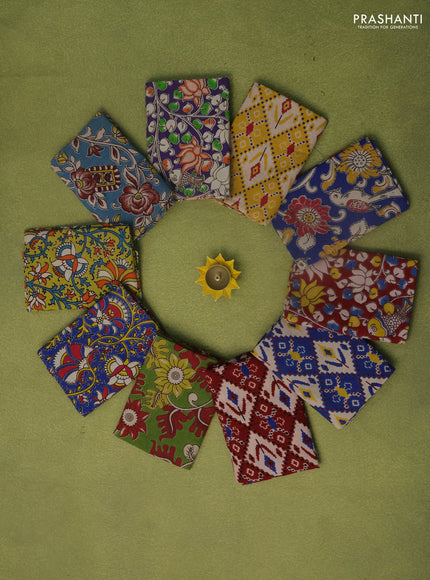 Kalamkari cotton blouse bits multi colour and multi design with pack of 10