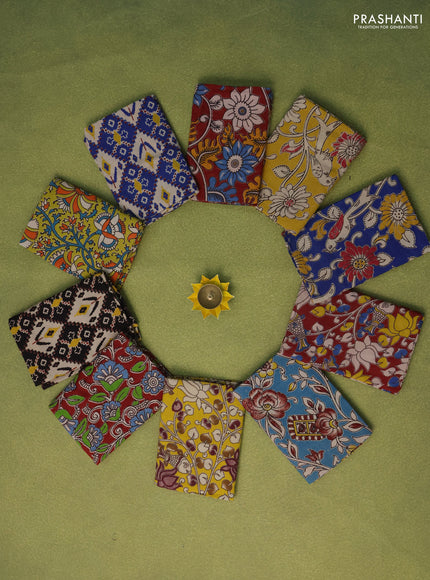 Kalamkari cotton blouse bits multi colour and multi design with pack of 10