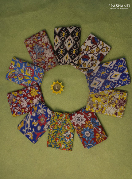 Kalamkari cotton blouse bits multi colour and multi design with pack of 10