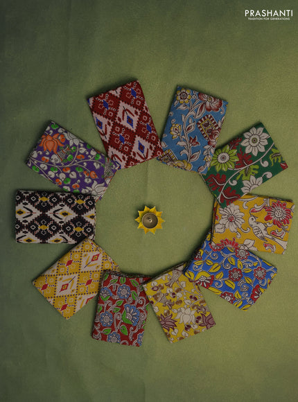 Kalamkari cotton blouse bits multi colour and multi design with pack of 10