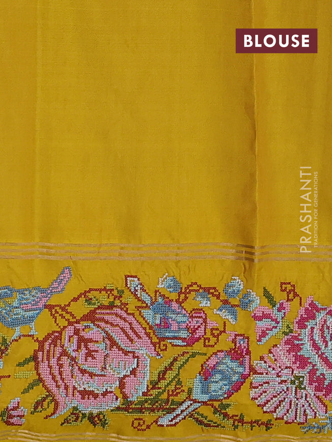Pure soft silk saree beige and yellow with zari woven buttas and embroidery border