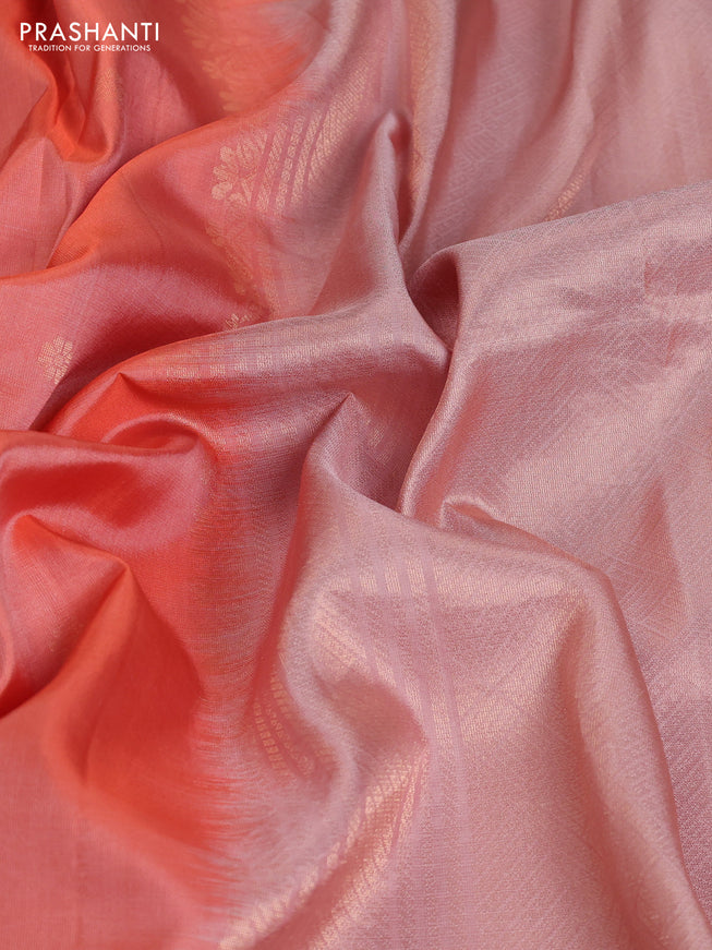 Pure soft silk saree orange and pastel peach with zari woven buttas and embroidery border
