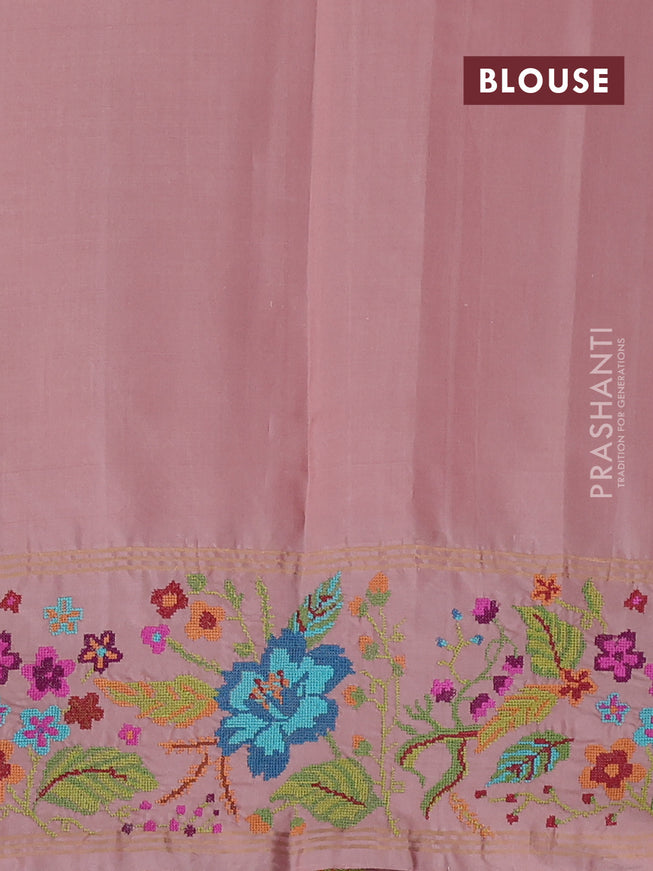 Pure soft silk saree orange and pastel peach with zari woven buttas and embroidery border