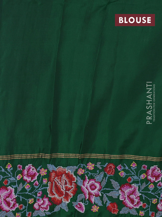 Pure soft silk saree grey and green with annam zari woven buttas and embroidery border