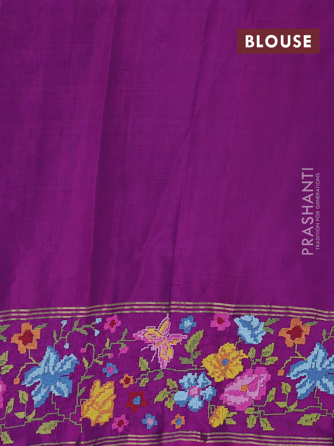 Pure soft silk saree green and purple with zari woven buttas and embroidery border