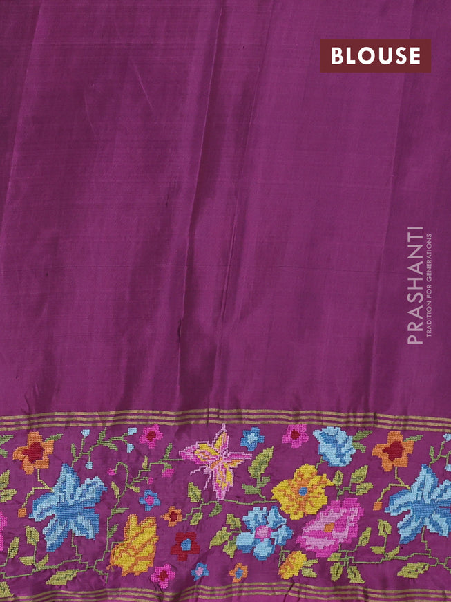 Pure soft silk saree deep violet and mauve pink with peacock zari woven buttas and embroidery border