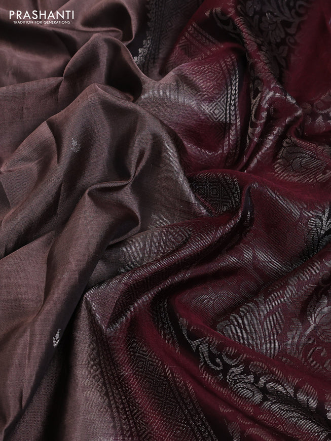 Pure soft silk saree pastel brown and brown with silver zari woven buttas and embroidery border