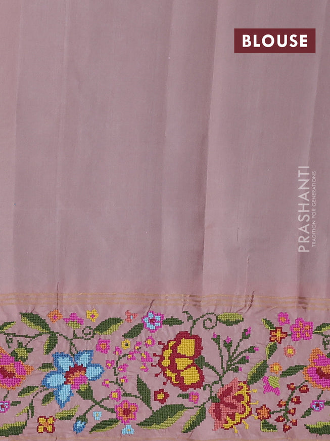 Pure soft silk saree light blue and pastel pink with zari woven buttas and embroidery border