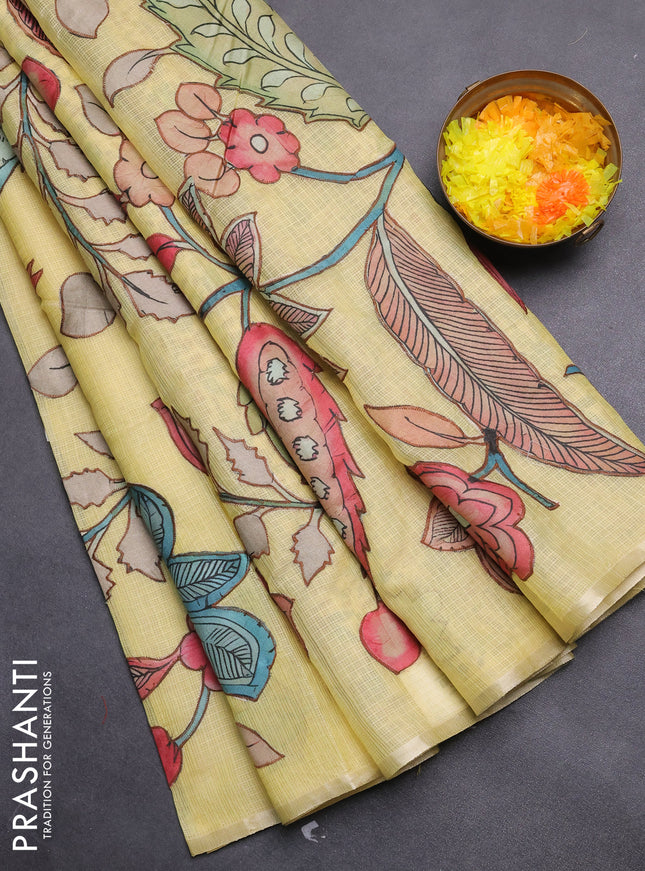 Kota saree pale yellow with kalamkari applique work