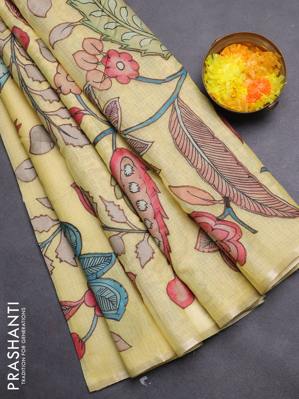 Kota saree pale yellow with kalamkari applique work