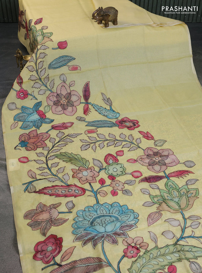 Kota saree pale yellow with kalamkari applique work