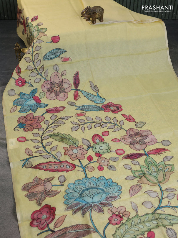 Kota saree pale yellow with kalamkari applique work