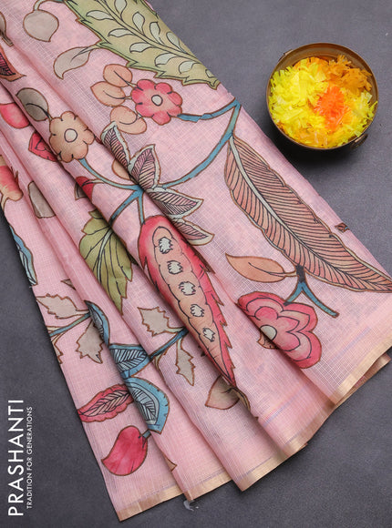 Kota saree mild peach pink with kalamkari applique work