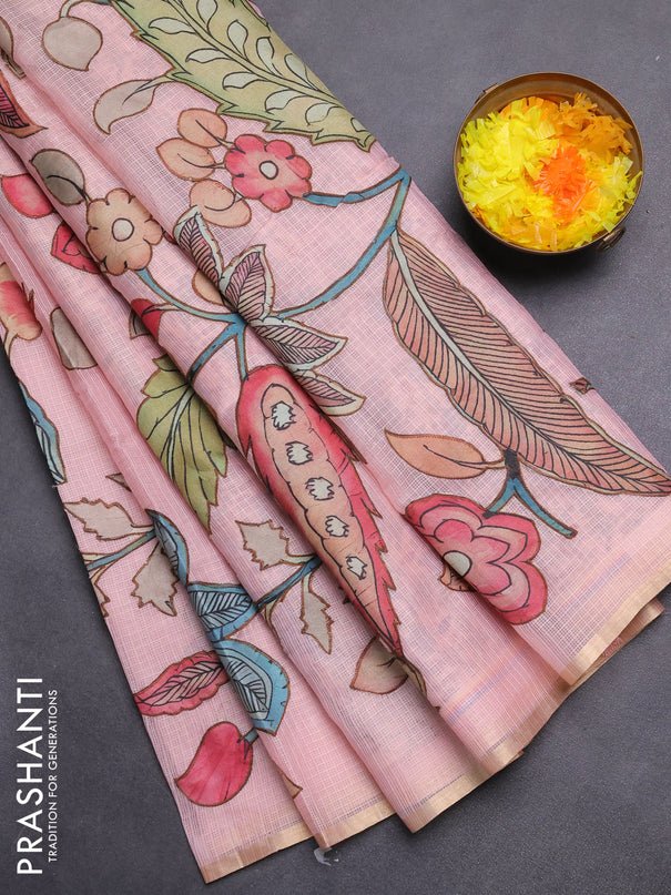 Kota saree mild peach pink with kalamkari applique work