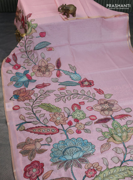 Kota saree mild peach pink with kalamkari applique work