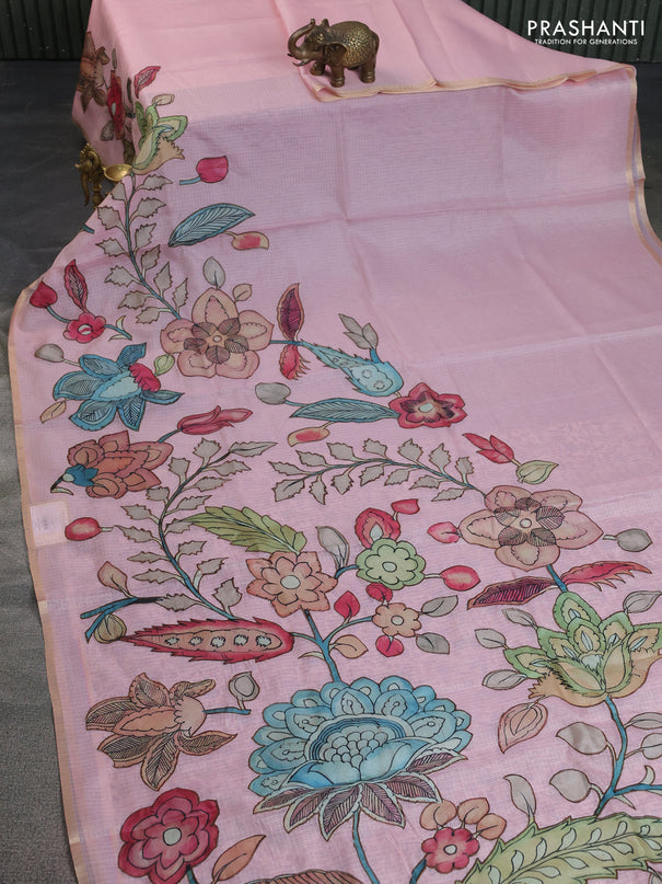 Kota saree mild peach pink with kalamkari applique work