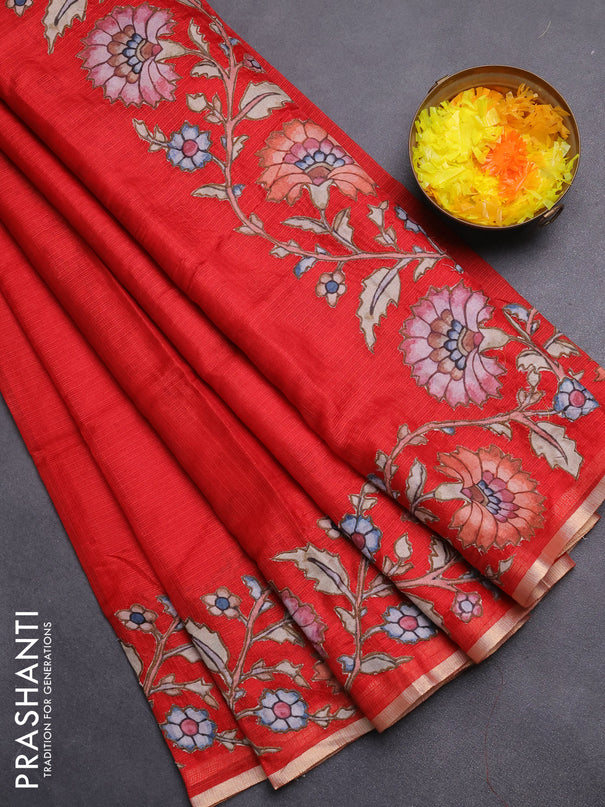Kota saree red with kalamkari applique work