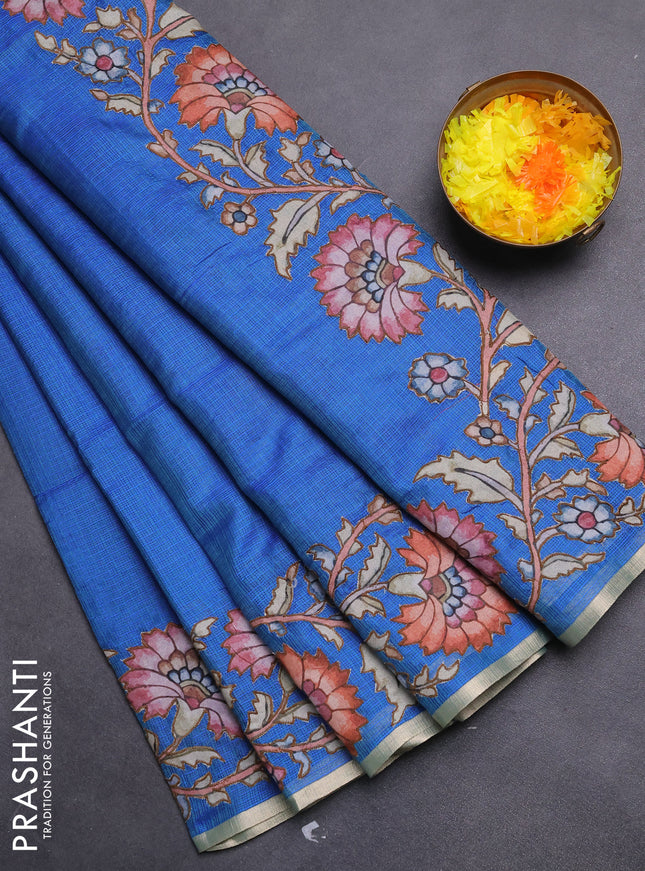 Kota saree dual shade of bluish green with kalamkari applique work