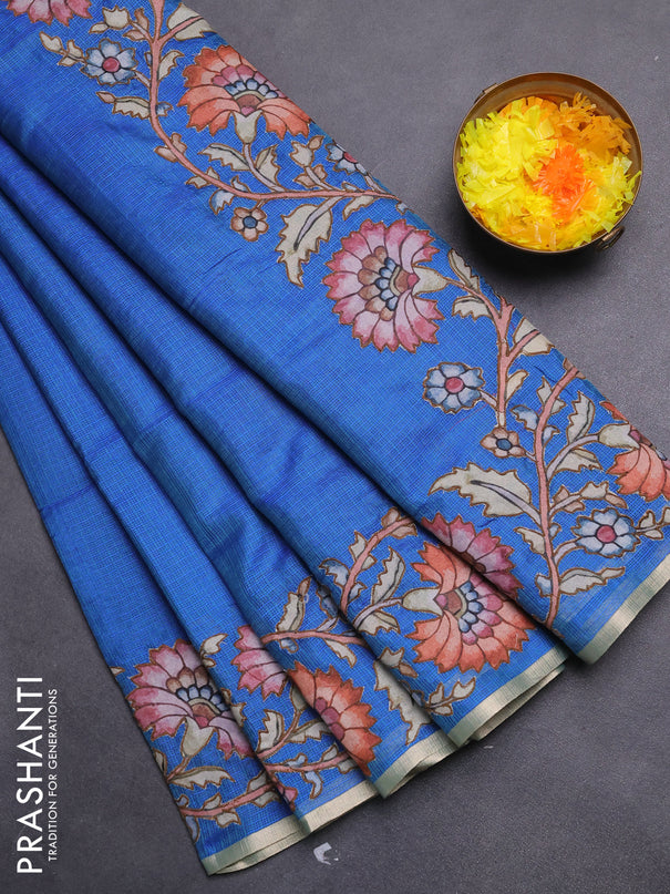 Kota saree dual shade of bluish green with kalamkari applique work