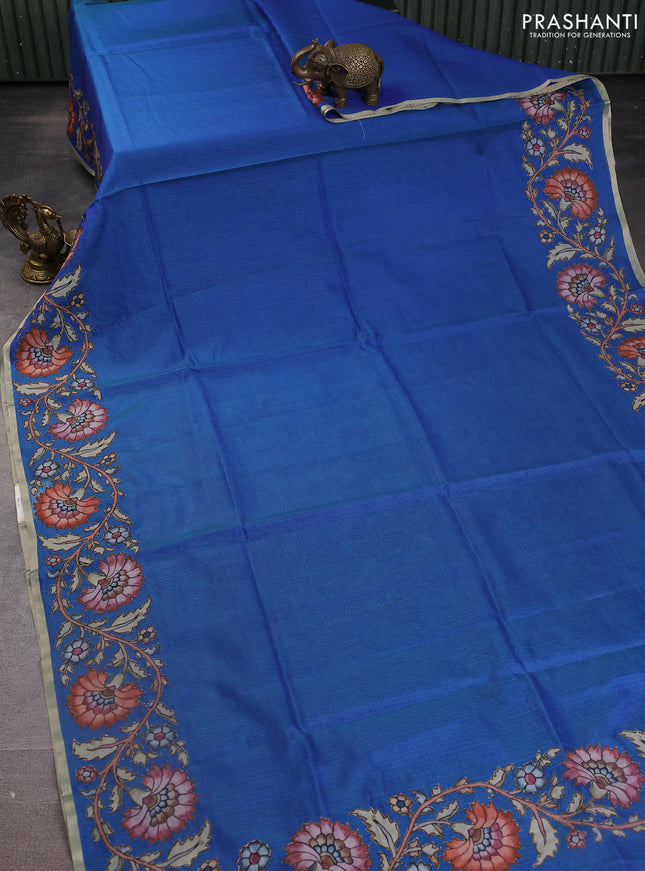 Kota saree dual shade of bluish green with kalamkari applique work