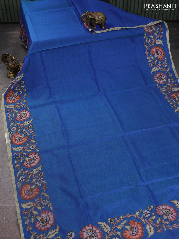 Kota saree dual shade of bluish green with kalamkari applique work