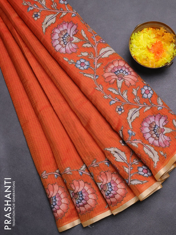 Kota saree dual shade of orange with kalamkari applique work