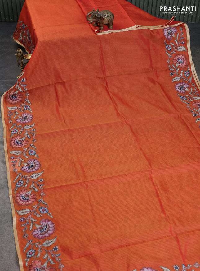 Kota saree dual shade of orange with kalamkari applique work
