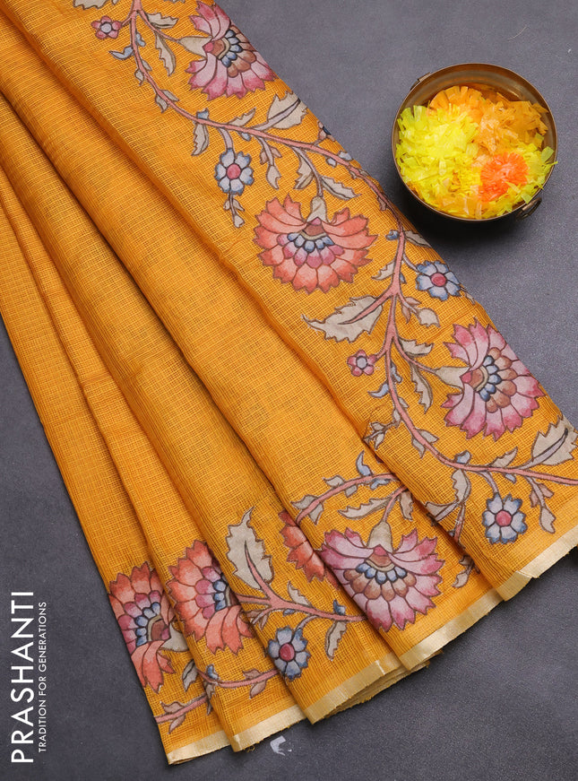 Kota saree mustard yellow with kalamkari applique work