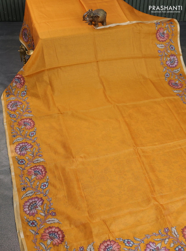 Kota saree mustard yellow with kalamkari applique work