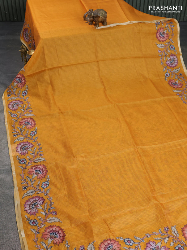 Kota saree mustard yellow with kalamkari applique work