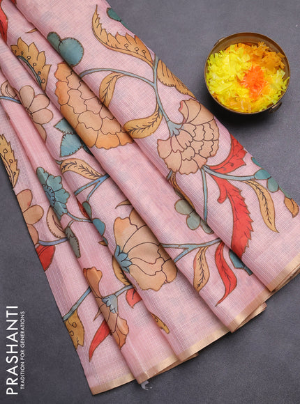 Kota saree mild peach pink with kalamkari applique work