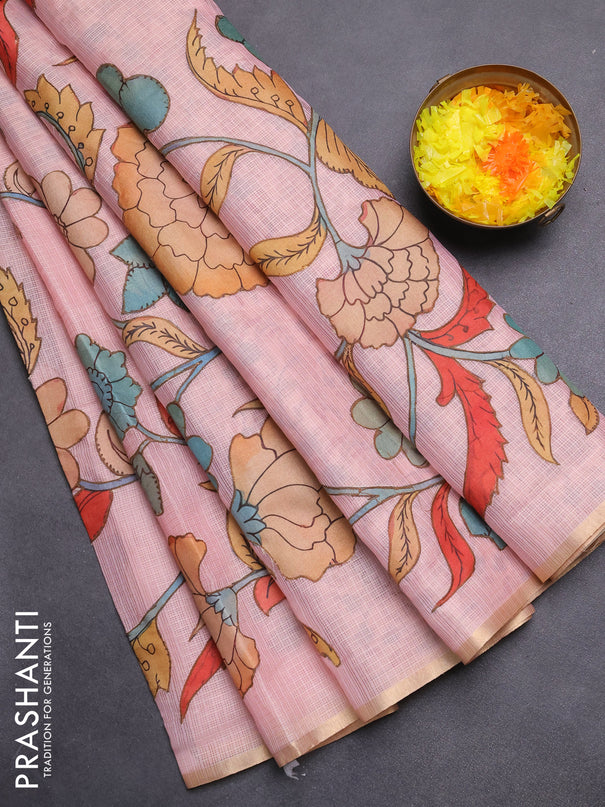 Kota saree mild peach pink with kalamkari applique work