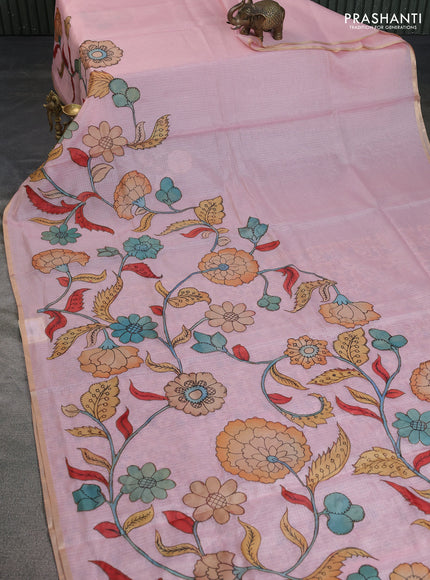 Kota saree mild peach pink with kalamkari applique work