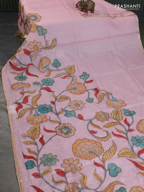 Kota saree mild peach pink with kalamkari applique work