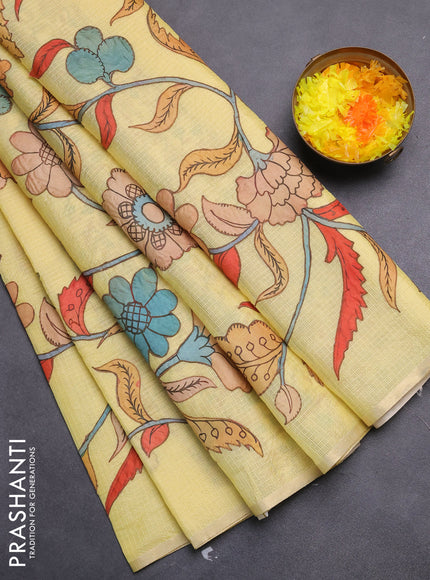 Kota saree pale yellow with kalamkari applique work