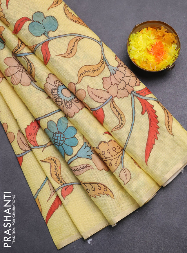 Kota saree pale yellow with kalamkari applique work