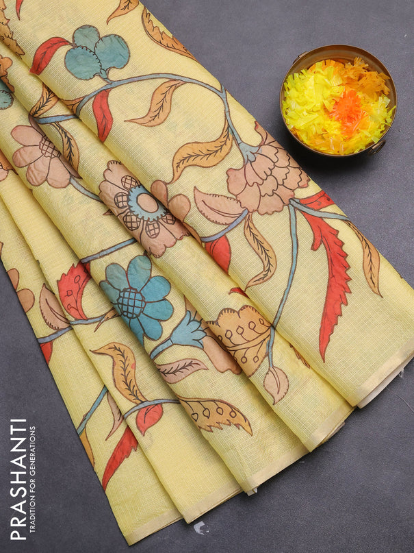 Kota saree pale yellow with kalamkari applique work