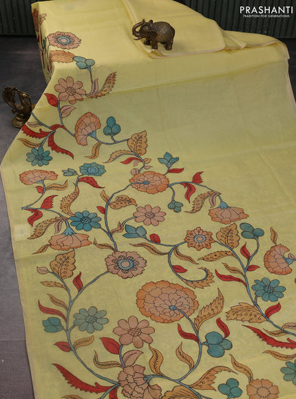 Kota saree pale yellow with kalamkari applique work