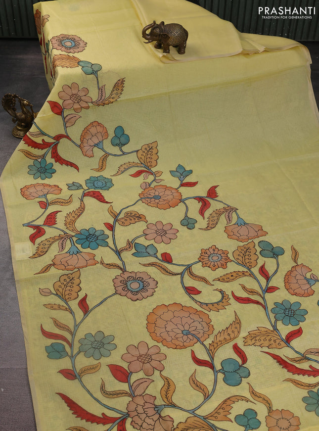 Kota saree pale yellow with kalamkari applique work