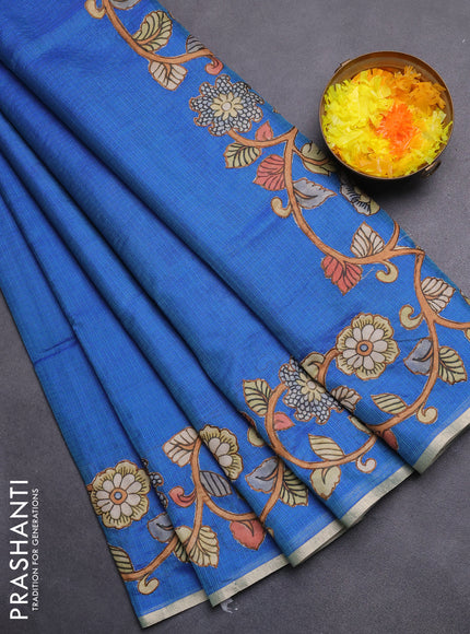 Kota saree dual shade of bluish green with kalamkari applique work