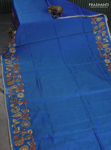 Kota saree dual shade of bluish green with kalamkari applique work