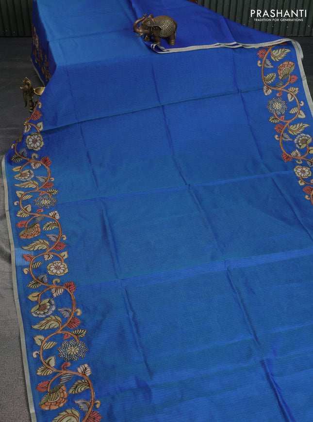 Kota saree dual shade of bluish green with kalamkari applique work