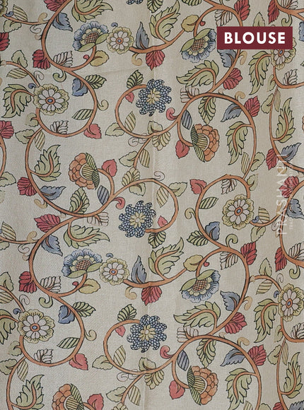 Kota saree dual shade of bluish green with kalamkari applique work