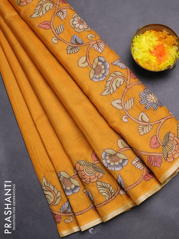 Kota saree mustard yellow with kalamkari applique work