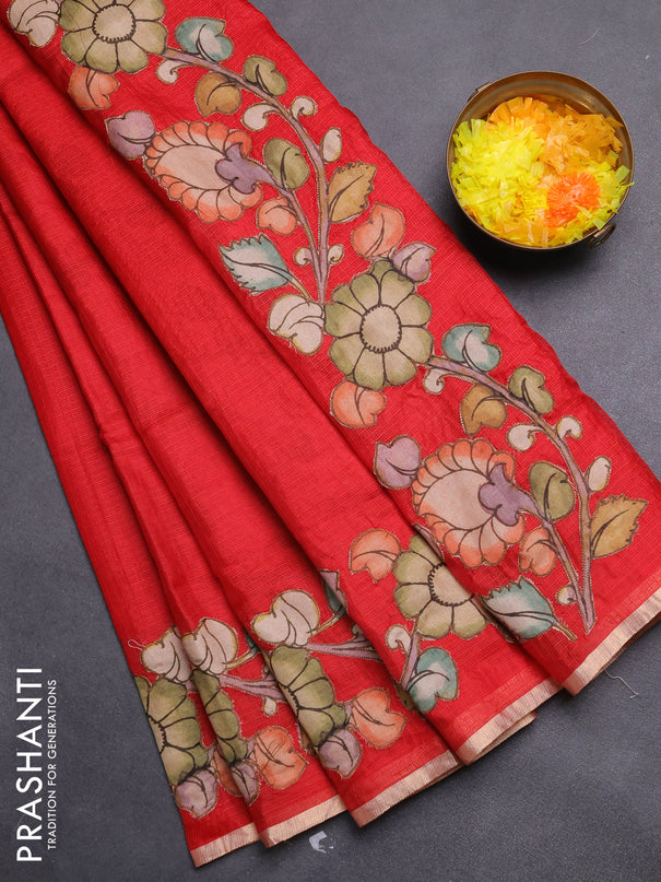 Kota saree red with kalamkari applique work