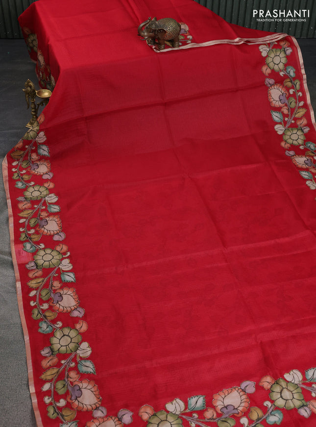 Kota saree red with kalamkari applique work
