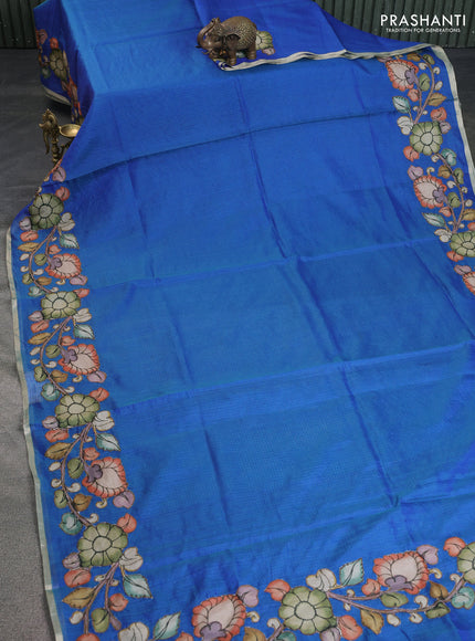 Kota saree dual shade of bluish green with kalamkari applique work