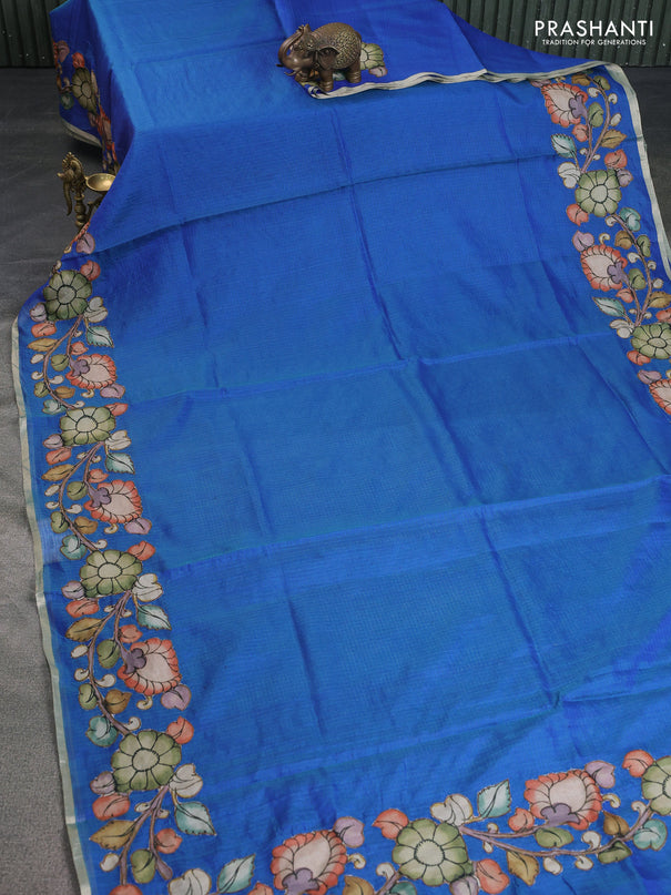 Kota saree dual shade of bluish green with kalamkari applique work